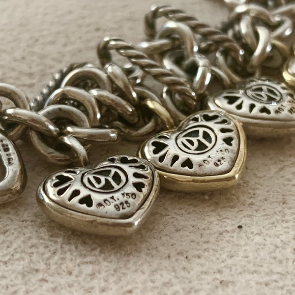 Vintage 18k David Yurman 5 hearts charm bracelet gold & silver.. - Picture 11 of 15